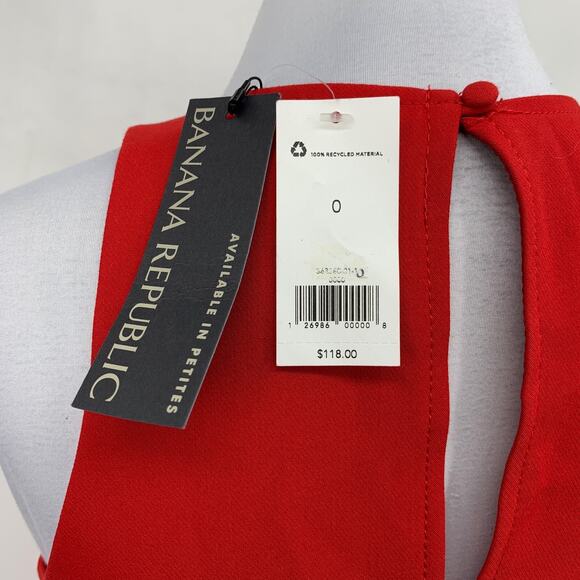 Banana Republic Dress Women 0 Red High Neck Sleeveless Keyhole Back Lined Flare - Picture 7 of 15